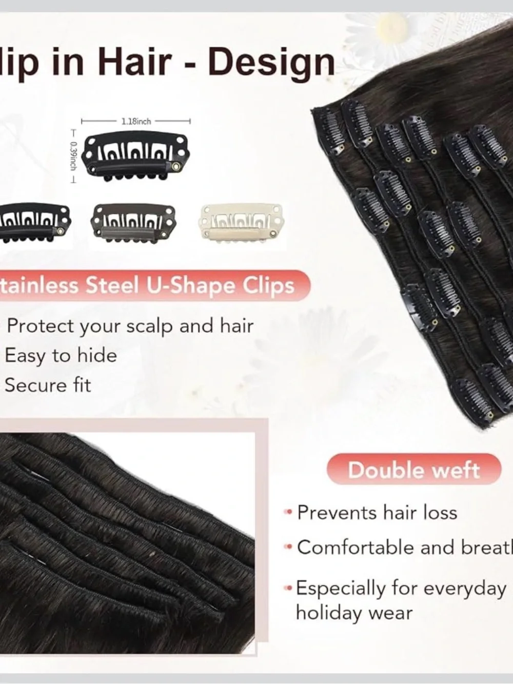 XD HAIR Black Straight Clip-In Extensions - 6 Pieces for Instant Length